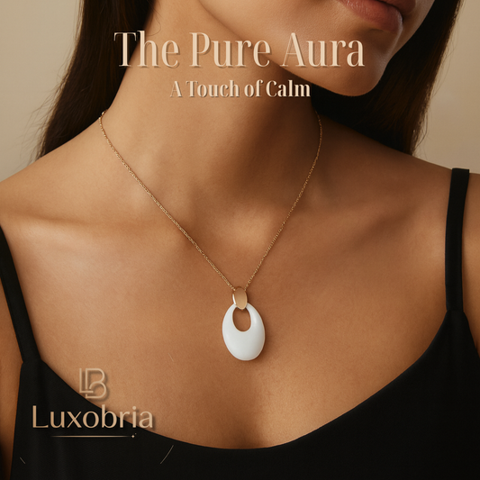 The Ceramic Halo Necklace S925 Sterling Silver White Ceramic Pendant Necklace (Rose Gold)
