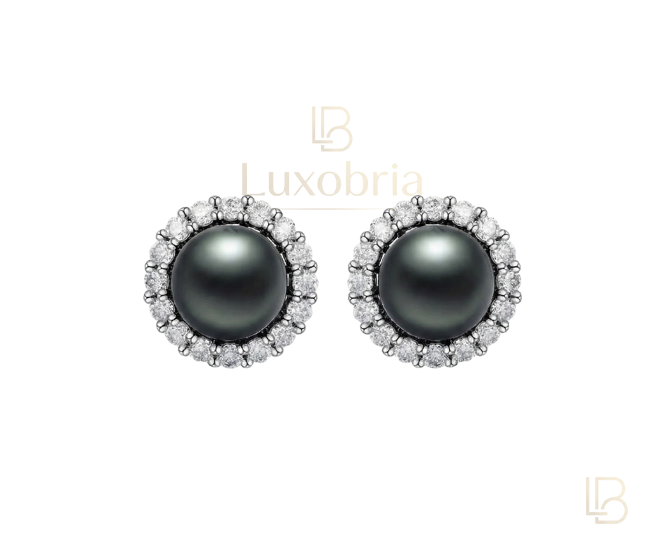 Grace Pearl S925 Sterling Silver Tahitian Black Pearl Moissanite Earrings (9-10mm) (Silver)