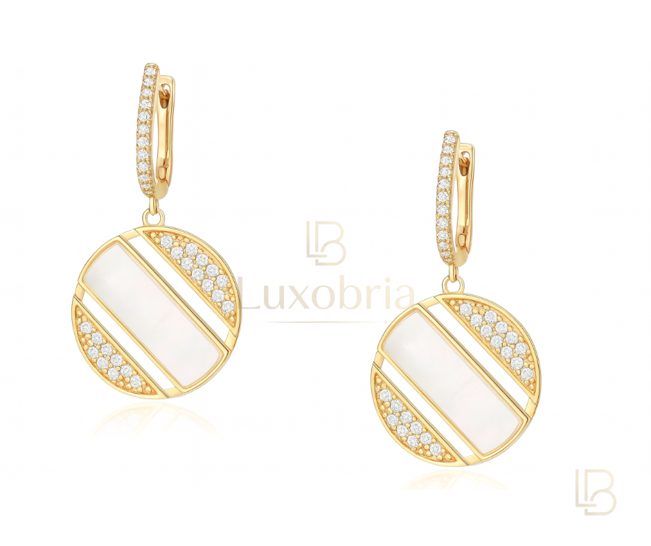 Geometric White Ceramic & Pavé Drop S925 Sterling Silver Moissanites Earrings (Gold)