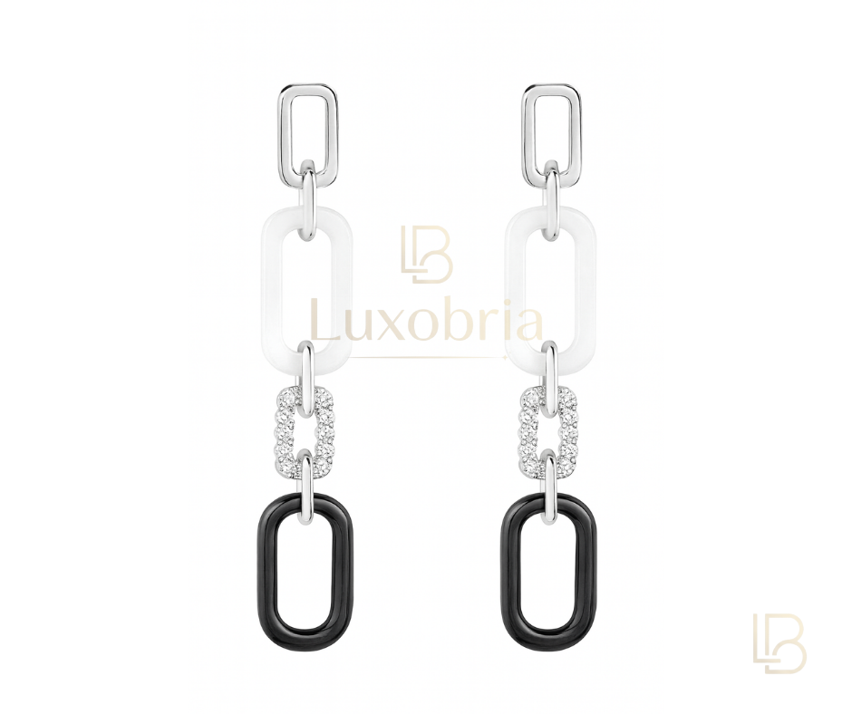 Modern Urban Chic S925 Sterling Silver White & Black Ceramic Moissanites Earrings (Silver)