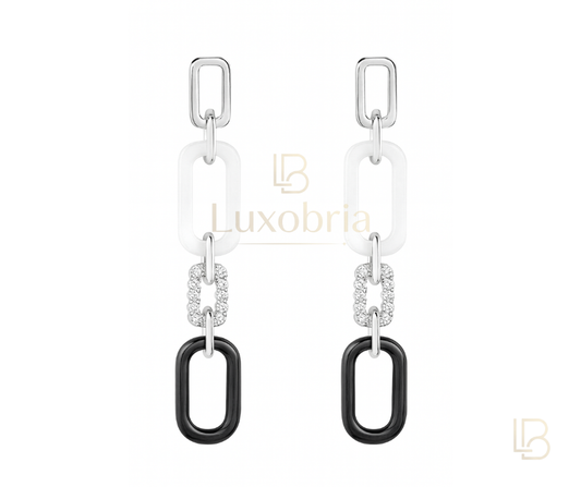 Modern Urban Chic S925 Sterling Silver White & Black Ceramic Moissanites Earrings (Silver)