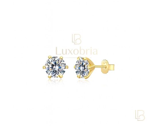 Classic 6-Prong Solitaire Stud Earrings - 18K Gold Plated