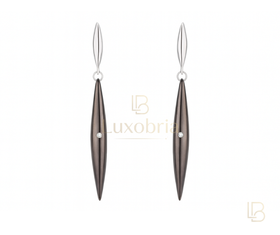 Sleek Noir Linear Marquise Drop S925 Sterling Silver Black Ceramic Moissanites Earrings (Silver)