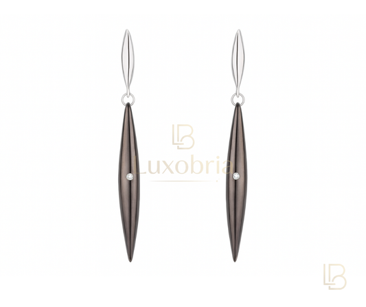 Sleek Noir Linear Marquise Drop S925 Sterling Silver Black Ceramic Moissanites Earrings (Silver)