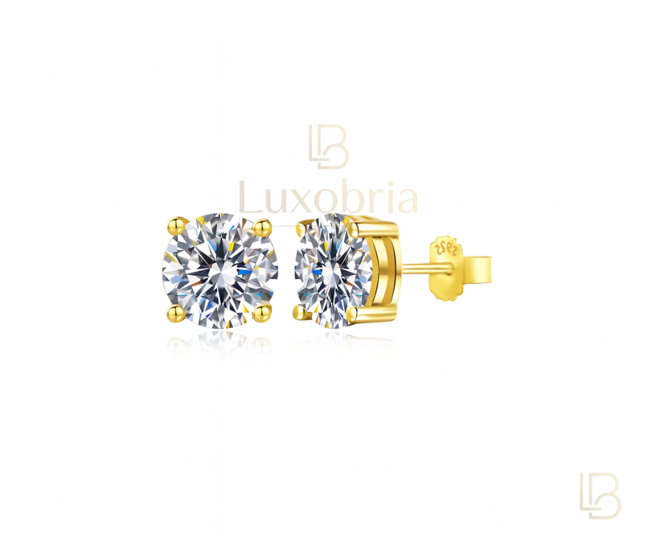 Modern 4-Prong Solitaire S925 Sterling Silver Stud Earrings (Gold)