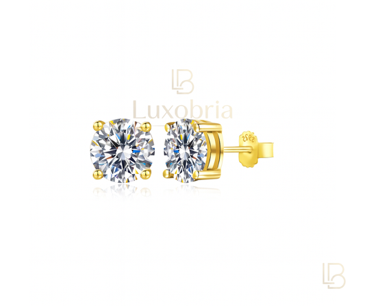 Modern 4-Prong Solitaire S925 Sterling Silver Stud Earrings (Gold)