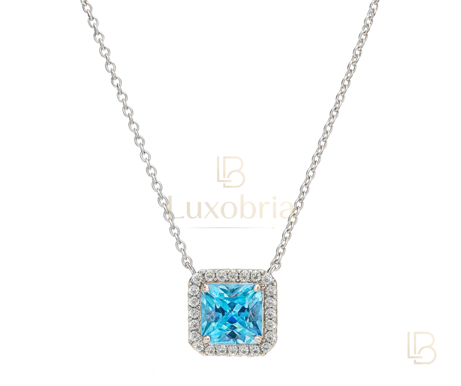 Ocean Blue S925 Sterling Silver Blue Cushion Moissanite Necklace (Silver)