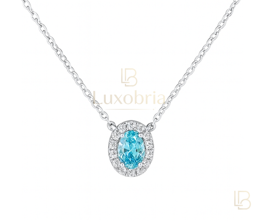 Royal Oval S925 Sterling Silver Blue Oval Moissanite Necklace (Silver)