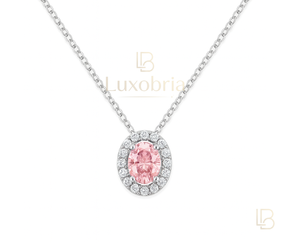 Vintage Rose S925 Sterling Silver PInk Oval Moissanite Necklace (Silver)