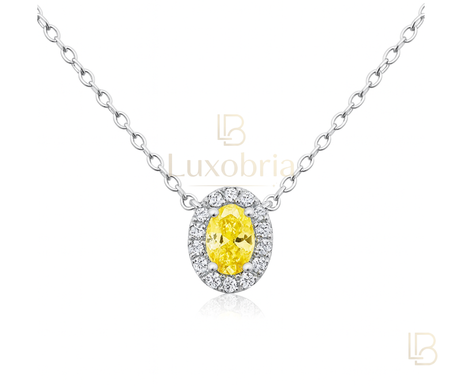 Golden Hour S925 Sterling Silver Yellow Oval Moissanite Necklace (Silver)