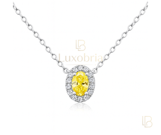 Golden Hour S925 Sterling Silver Yellow Oval Moissanite Necklace (Silver)
