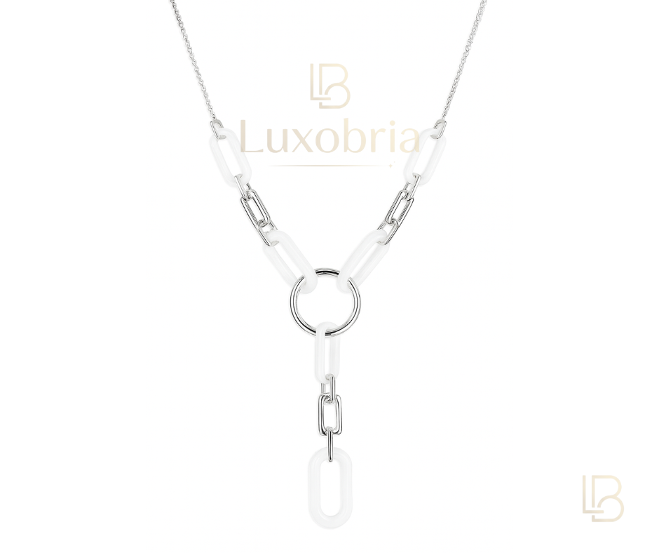 The Interlink Ceramic Y-Necklace S925 Sterling Silver White Ceramic Y-Necklace (Silver)