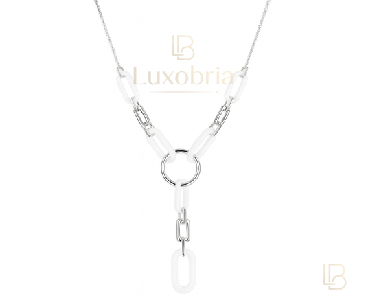 The Interlink Ceramic Y-Necklace S925 Sterling Silver White Ceramic Y-Necklace (Silver)
