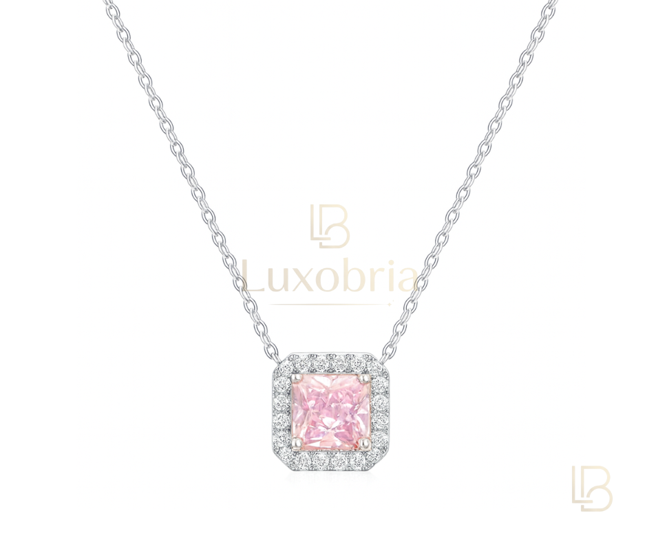 Ocean Blue S925 Sterling Silver Pink Cushion Moissanite Necklace (Silver)