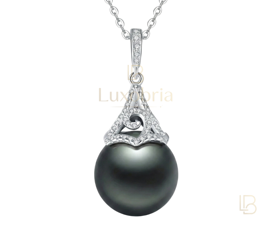 The Essential Solitaire – Classic Pearl Pendant (10-11mm) S925 Sterling Silver Tahitian Black Pearl Moissanite Necklace (Silver)