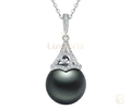 The Essential Solitaire – Classic Pearl Pendant (10-11mm) S925 Sterling Silver Tahitian Black Pearl Moissanite Necklace (Silver)
