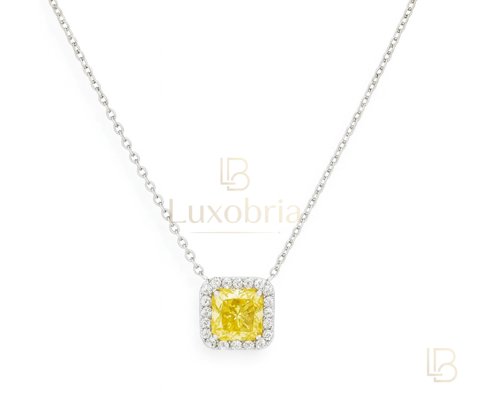 Canary S925 Sterling Silver Yellow Cushion Moissanite Necklace (Silver)