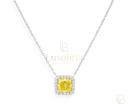 Canary S925 Sterling Silver Yellow Cushion Moissanite Necklace (Silver)