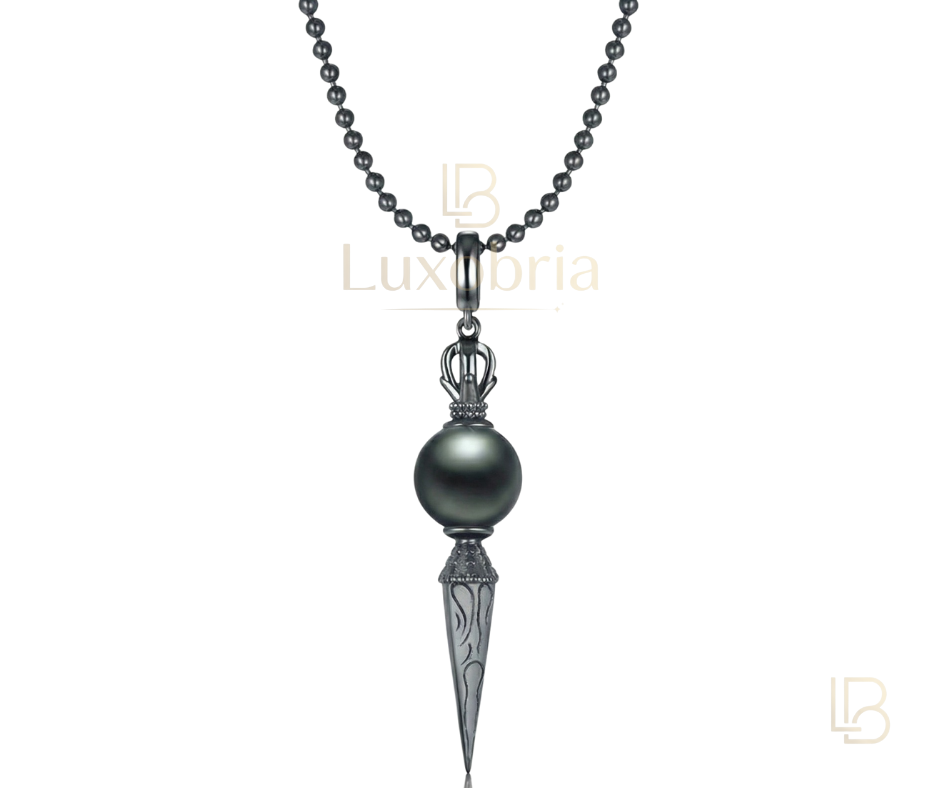 The Midnight Scepter – Gothic Pearl S925 Sterling Silver Tahitian Pearl Pendant (10-11mm) (Black)