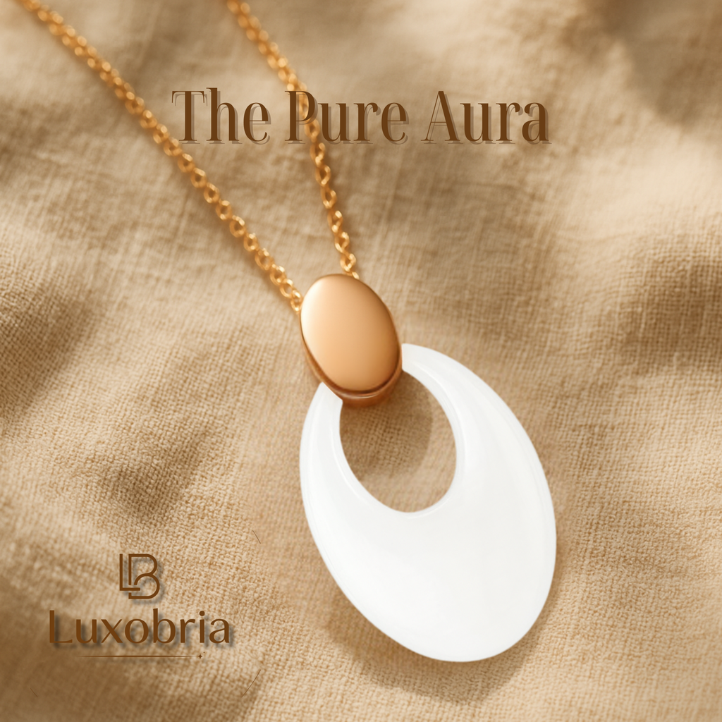 The Ceramic Halo Necklace S925 Sterling Silver White Ceramic Pendant Necklace (Rose Gold)