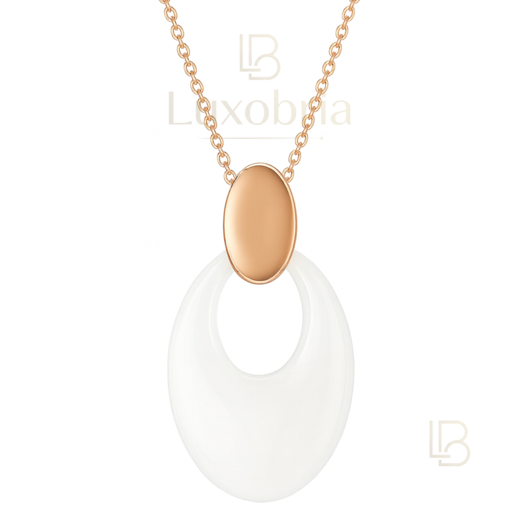 The Ceramic Halo Necklace S925 Sterling Silver White Ceramic Pendant Necklace (Rose Gold)