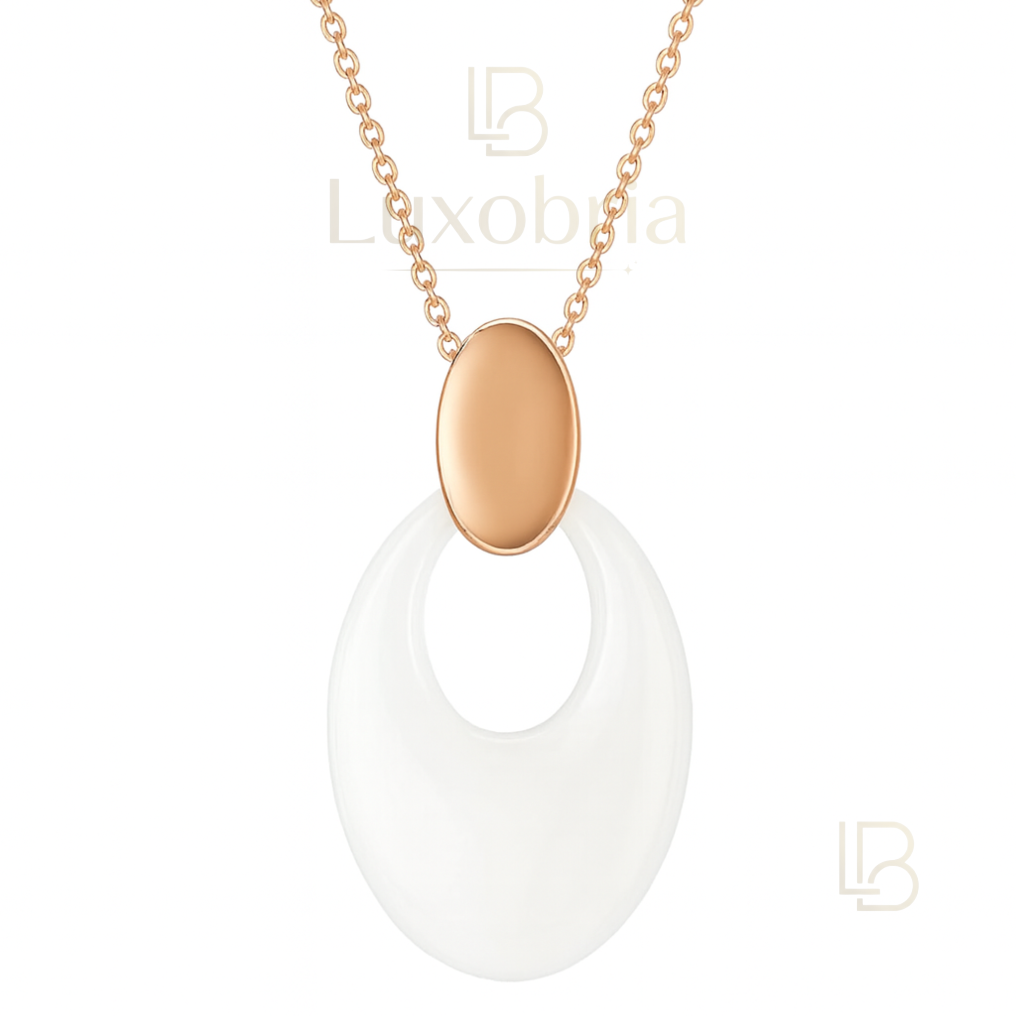 The Ceramic Halo Necklace S925 Sterling Silver White Ceramic Pendant Necklace (Rose Gold)