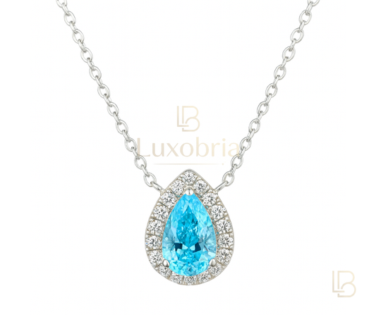 Mermaid's Tear S925 Sterling Silver Blue Pear Moissanite Necklace (Silver)