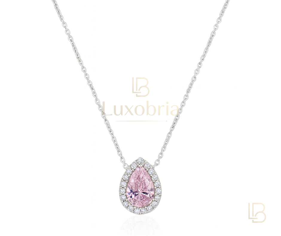 Sakura Pink S925 Sterling Silver Pink Pear Moissanite Necklace (Silver)