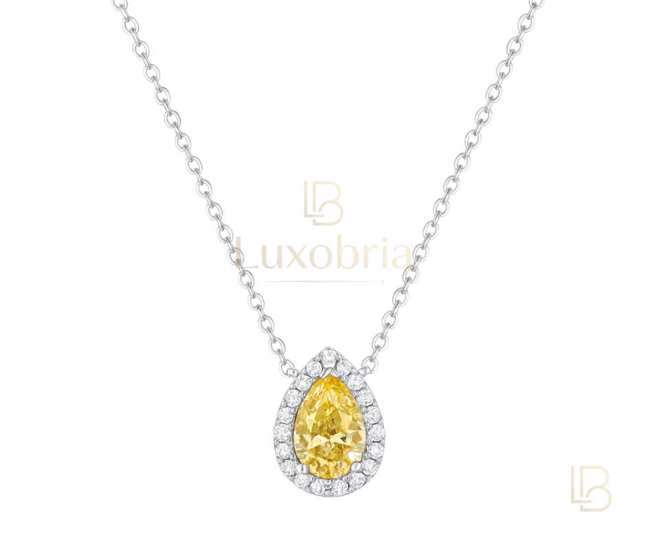 Golden Tear S925 Sterling Silver Yellow Pear Moissanite Necklace (Silver)