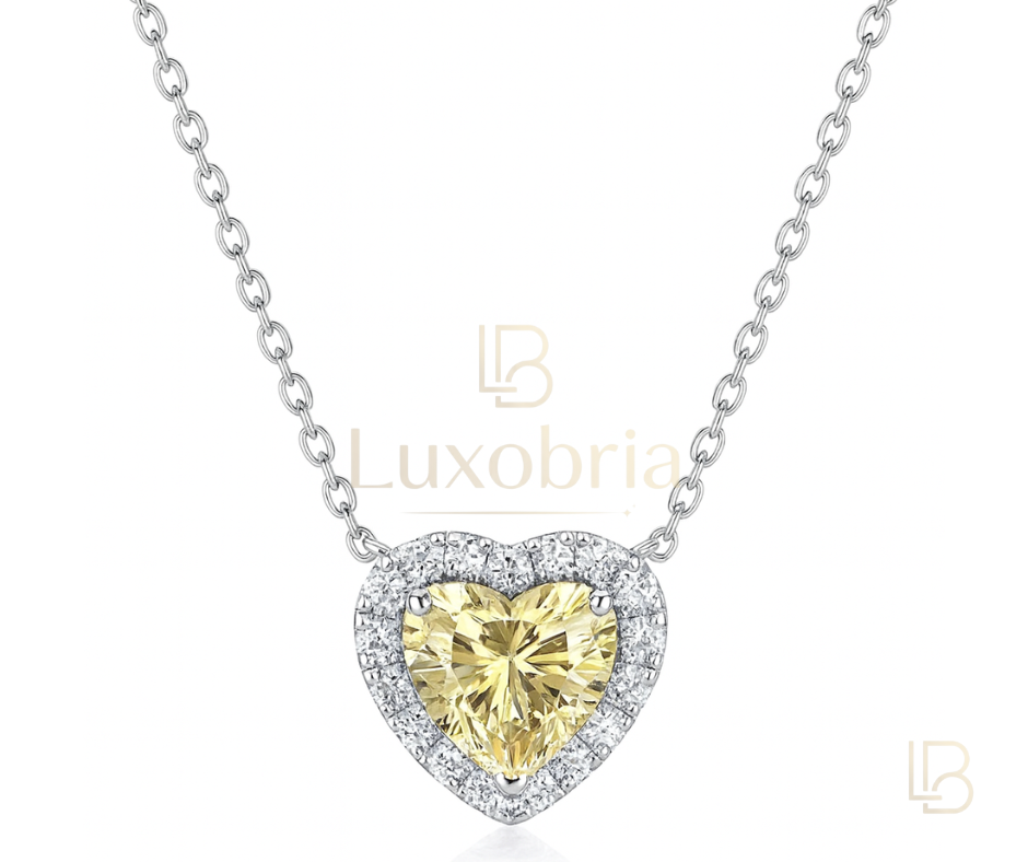 Golden Heart S925 Sterling Silver Yellow Heart Moissanite Necklace (Silver)