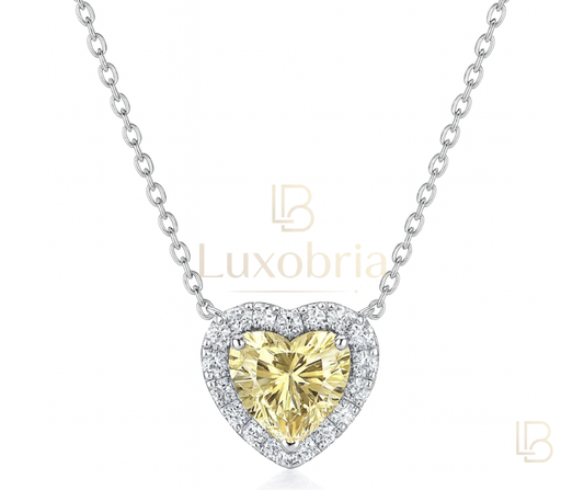 Golden Heart S925 Sterling Silver Yellow Heart Moissanite Necklace (Silver)