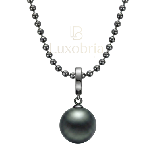 The Sovereign – Bold Solitaire Pendant (11-12mm) S925 Sterling Silver Tahitian Black Pearl Necklace (Black)