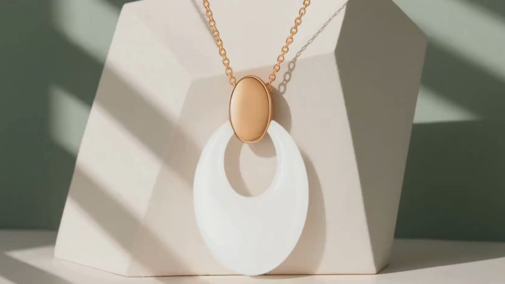 The Ceramic Halo Necklace S925 Sterling Silver White Ceramic Pendant Necklace (Rose Gold)